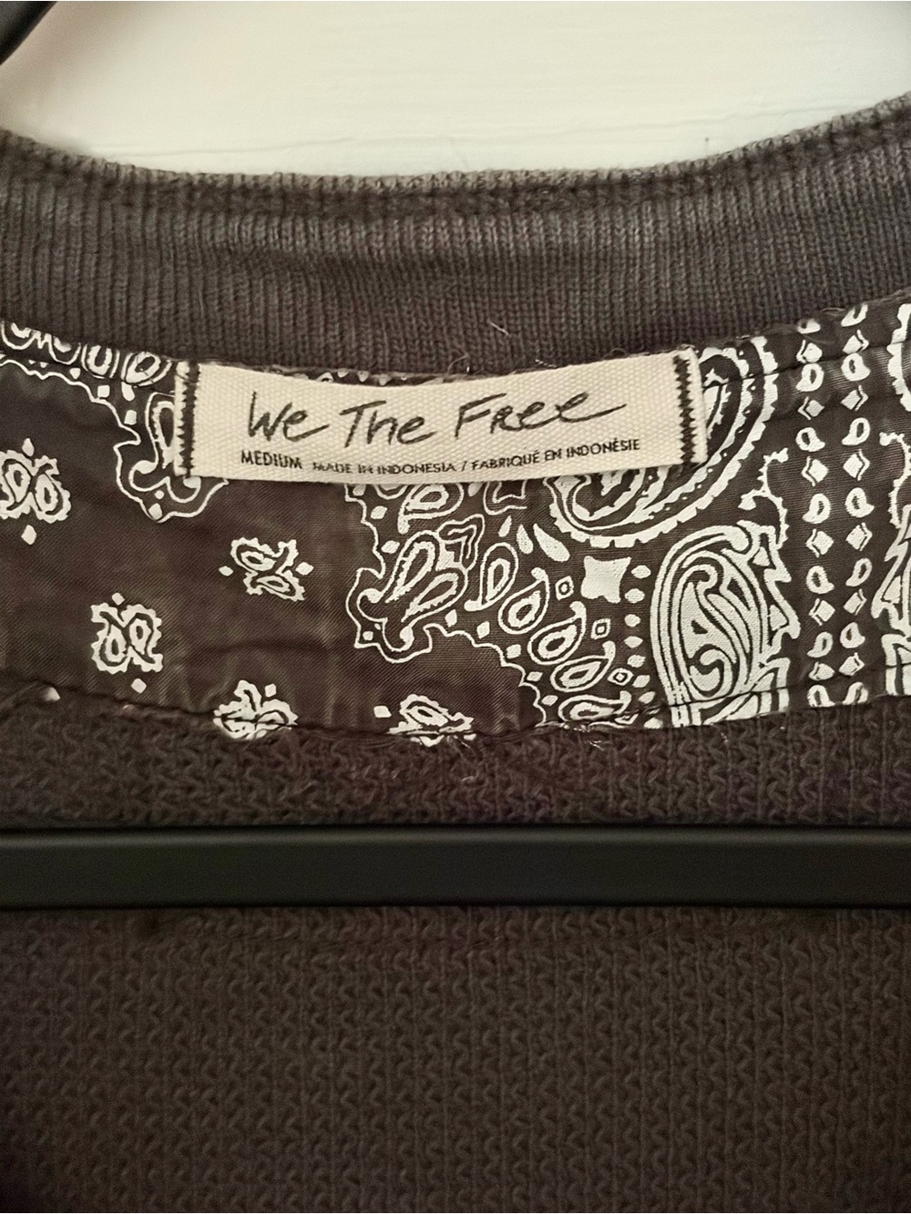 We The Free Grey with white accents Ribbed Henley with Bandana Trim - Picture 3 of 7